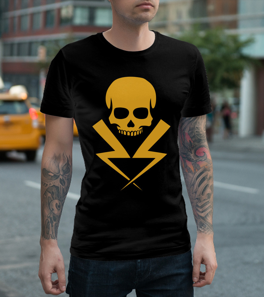 Electricity Skull Yellow Lightning T-Shirt