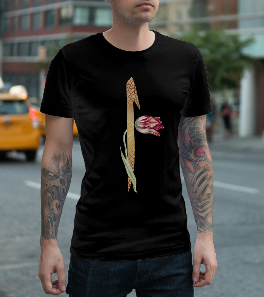 Golden Elif Tulip Motif T-Shirt