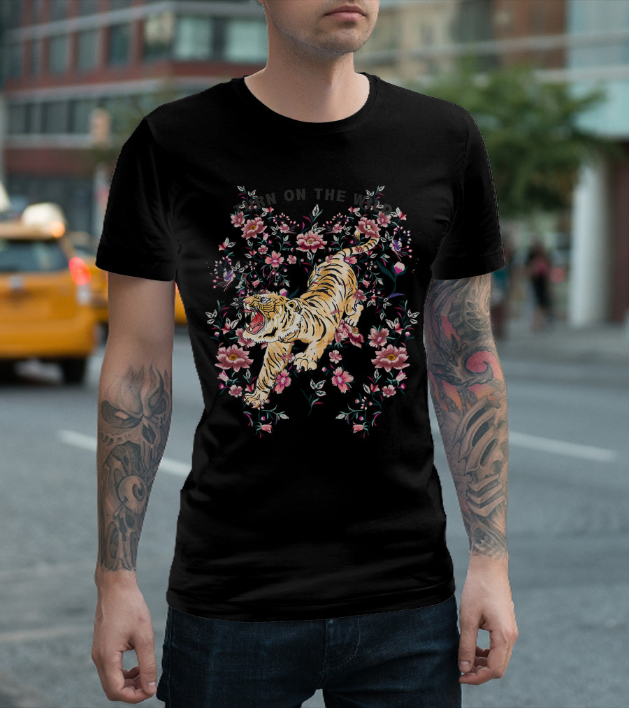 Floral Tiger On The Move With Blossoms T-Shirt