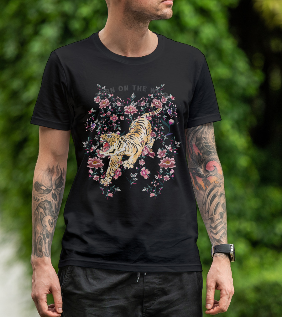 Floral Tiger On The Move With Blossoms T-Shirt