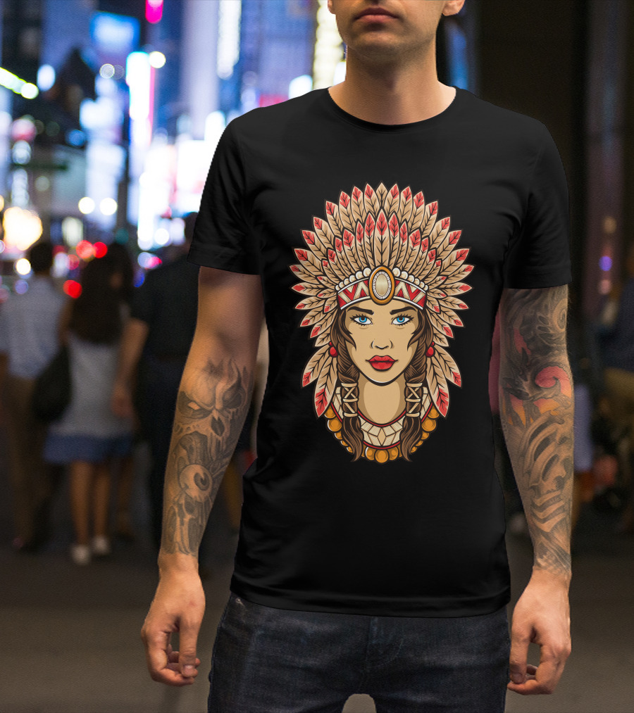 Girl Indian Headdress Feather T-Shirt