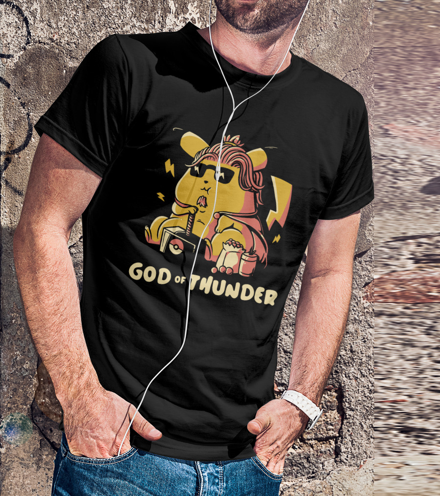 Pikachu God Of Thunder Mashup With Hammer And Snacks T-Shirt