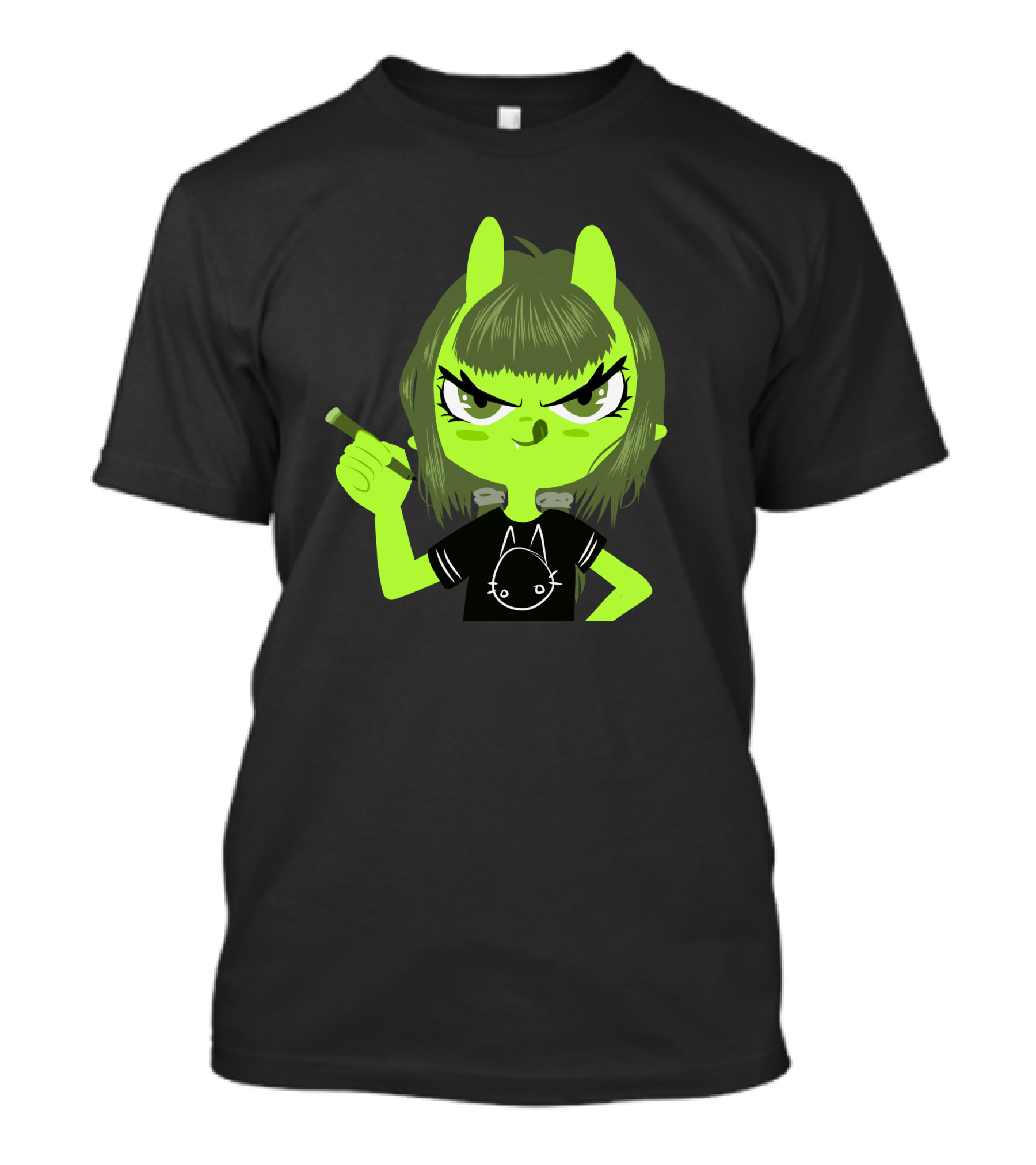 Green Monster Dark Cute Character With Ears And Cigar T-Shirt