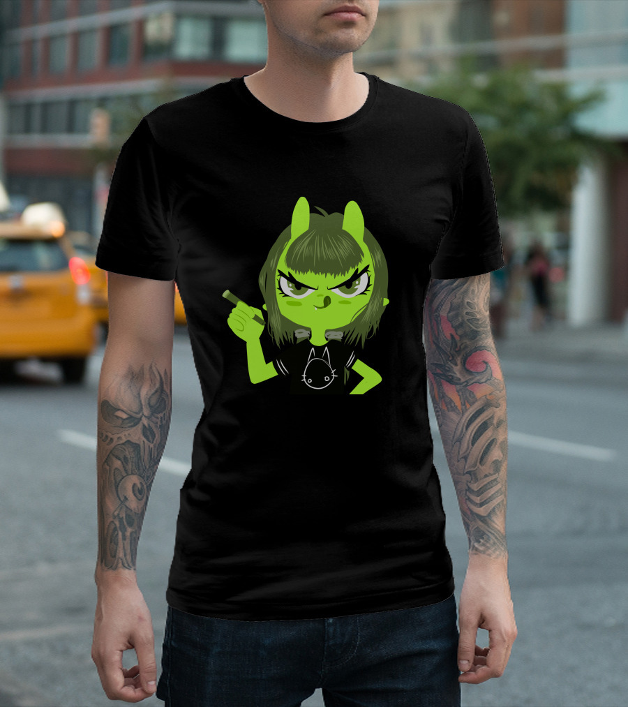 Green Monster Dark Cute Character With Ears And Cigar T-Shirt