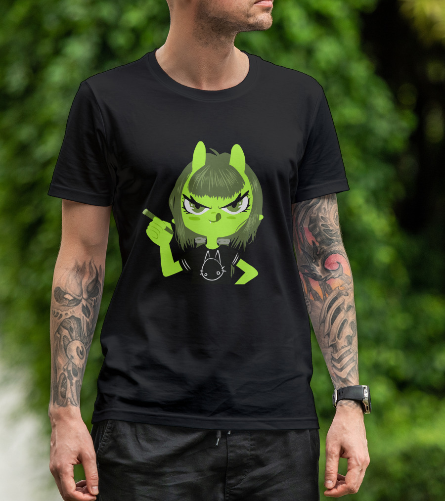 Green Monster Dark Cute Character With Ears And Cigar T-Shirt