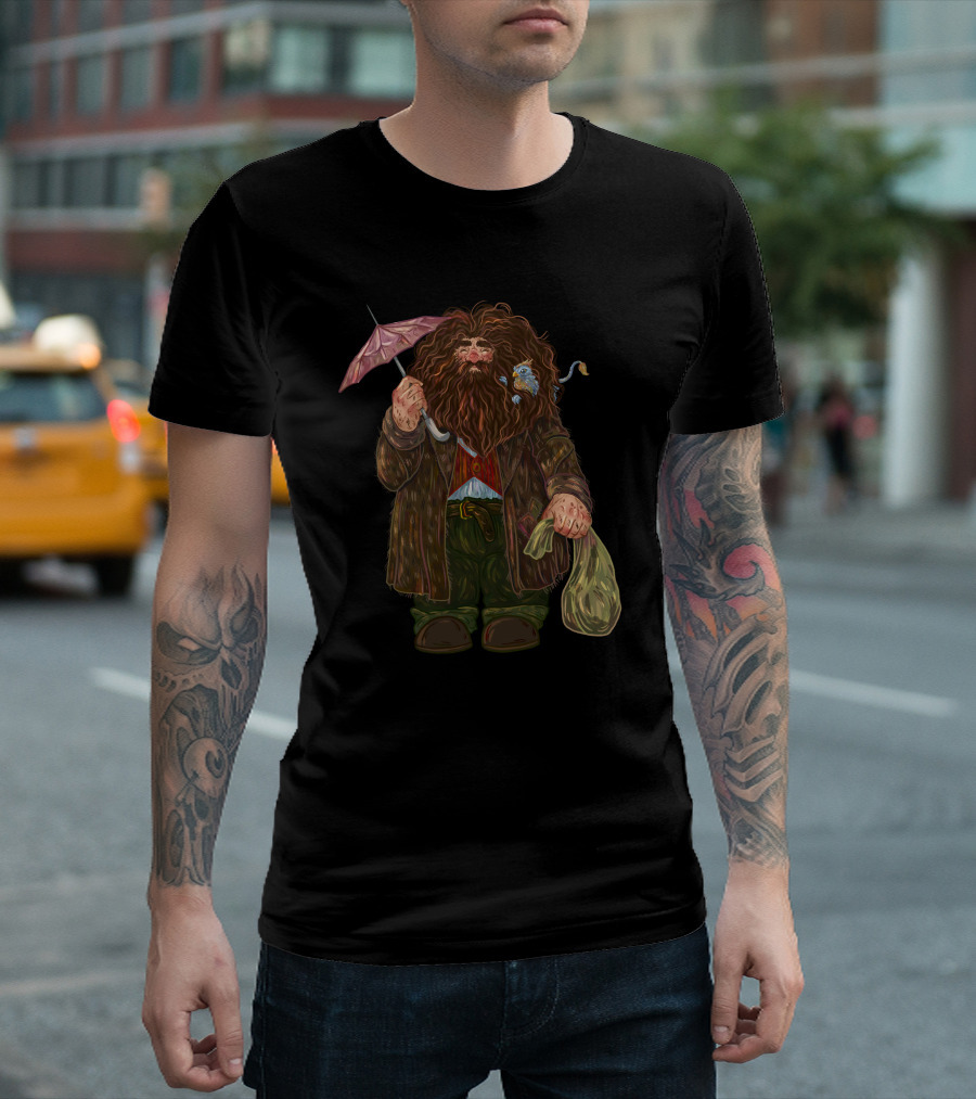 Hagrid with Pink Umbrella and Mouse Companion T-Shirt