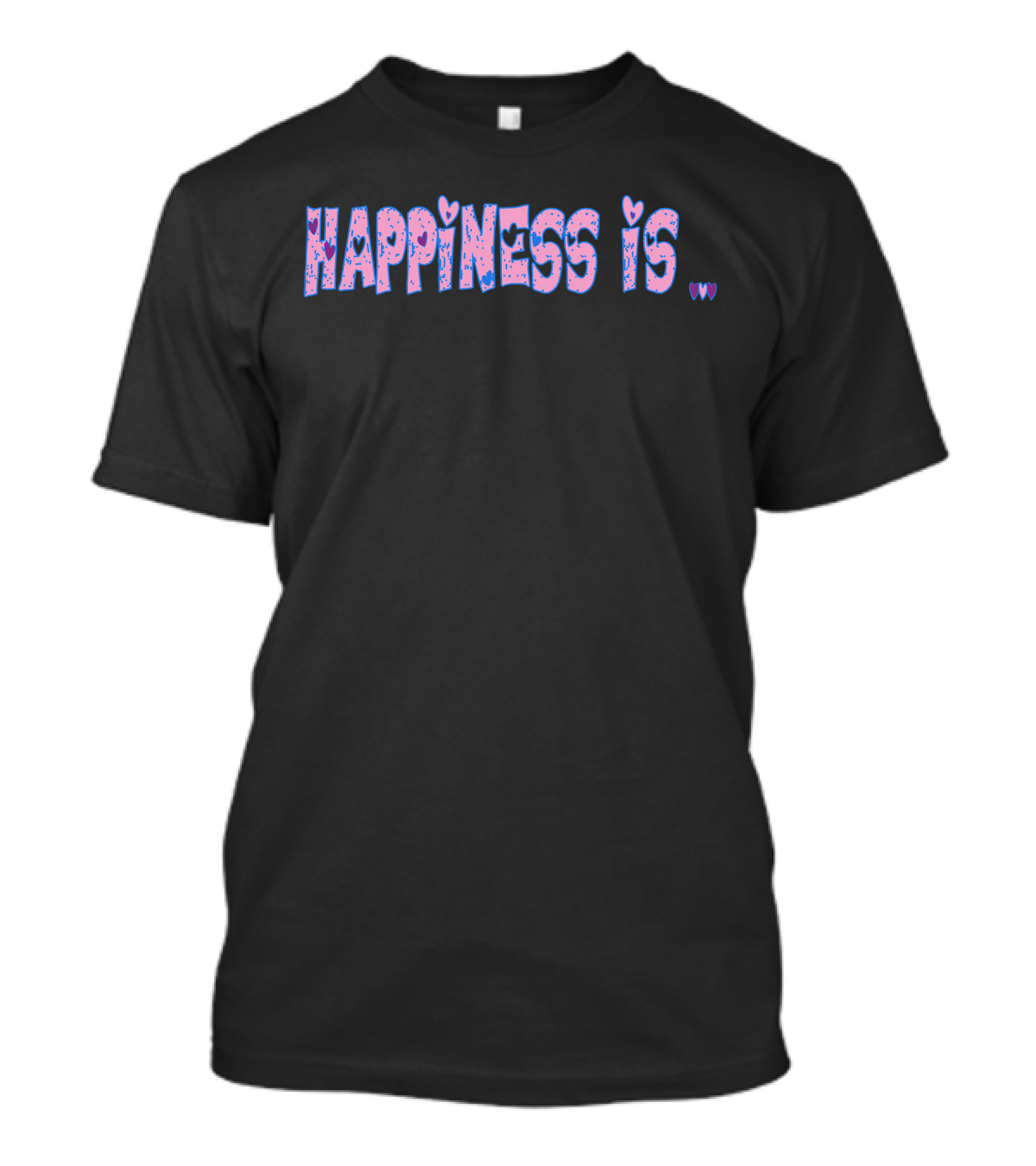 Happiness Is Heart Pattern Pink And Blue Text T-Shirt