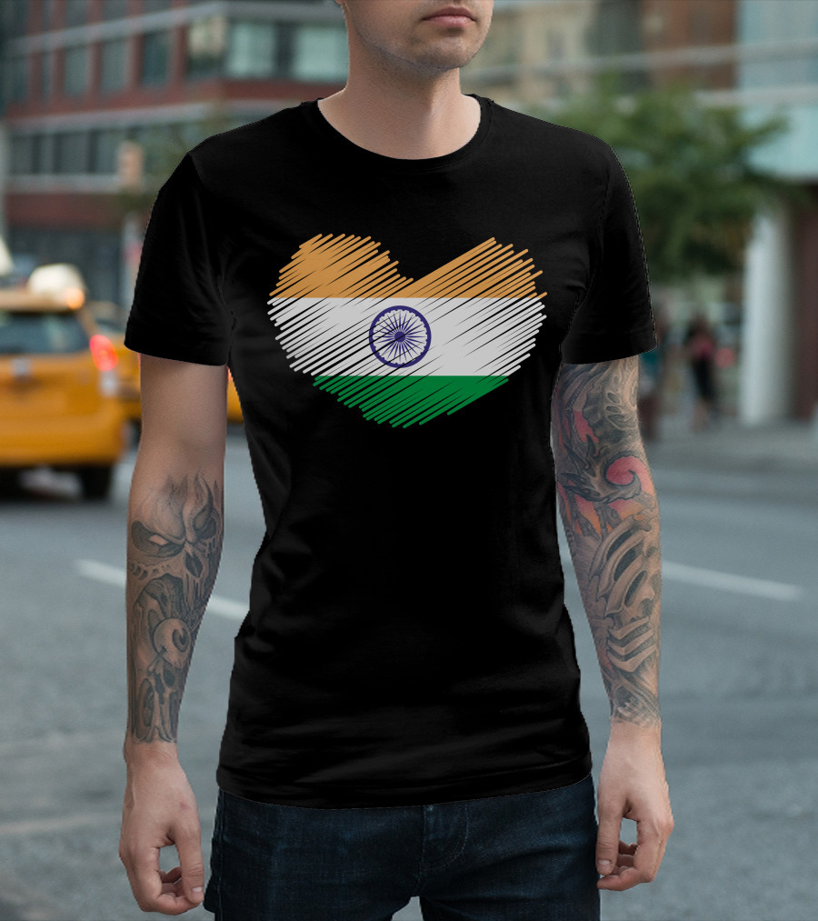 Indian Flag Heart Shape T-Shirt