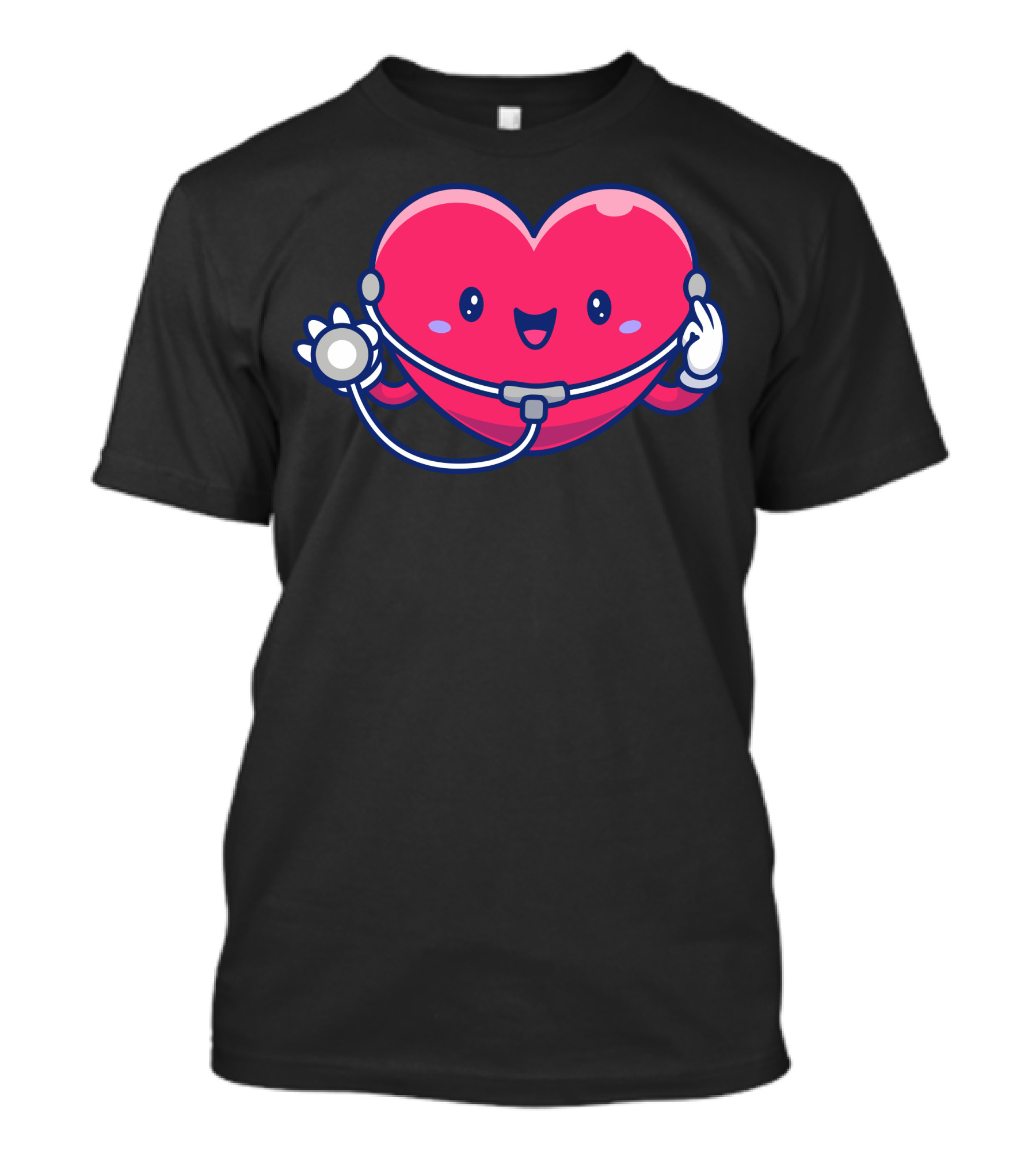 Heart Stethoscope Cartoon Character With Smiling Face T-Shirt