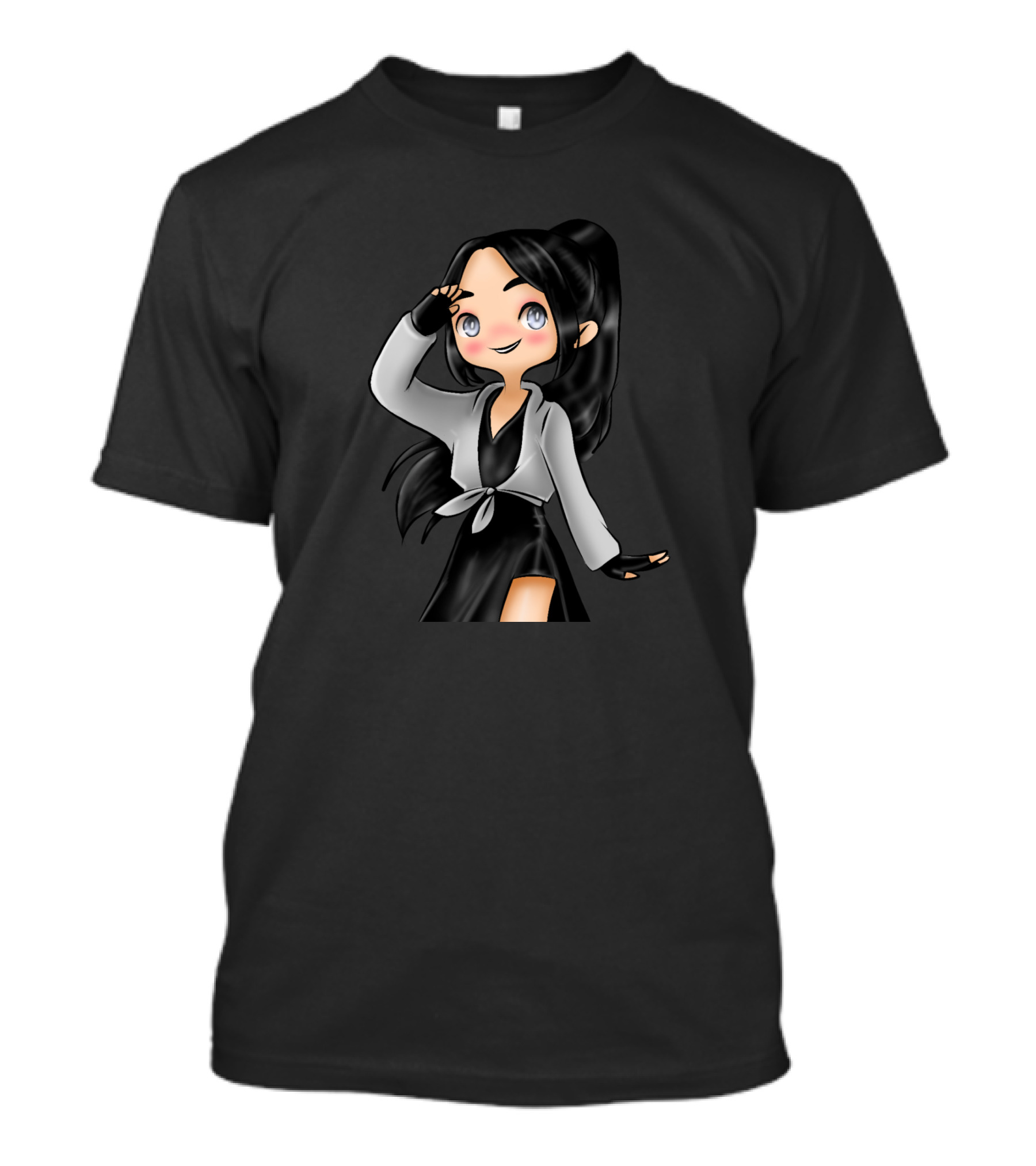 Hitomi Anime Chibi Character With Black Hair And Grey T-Shirt