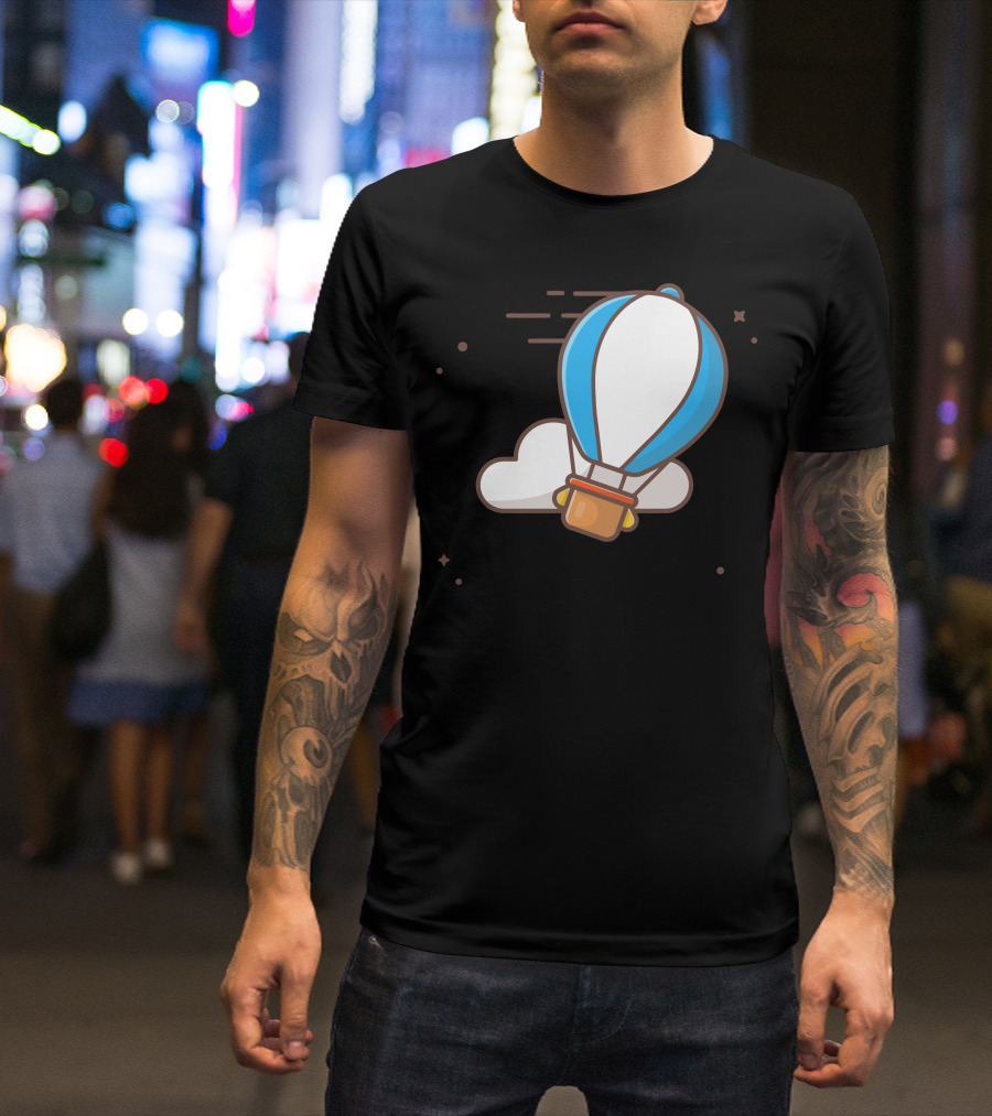 Hot Air Balloon Adventure With Cloudy Sky And Stars T-Shirt