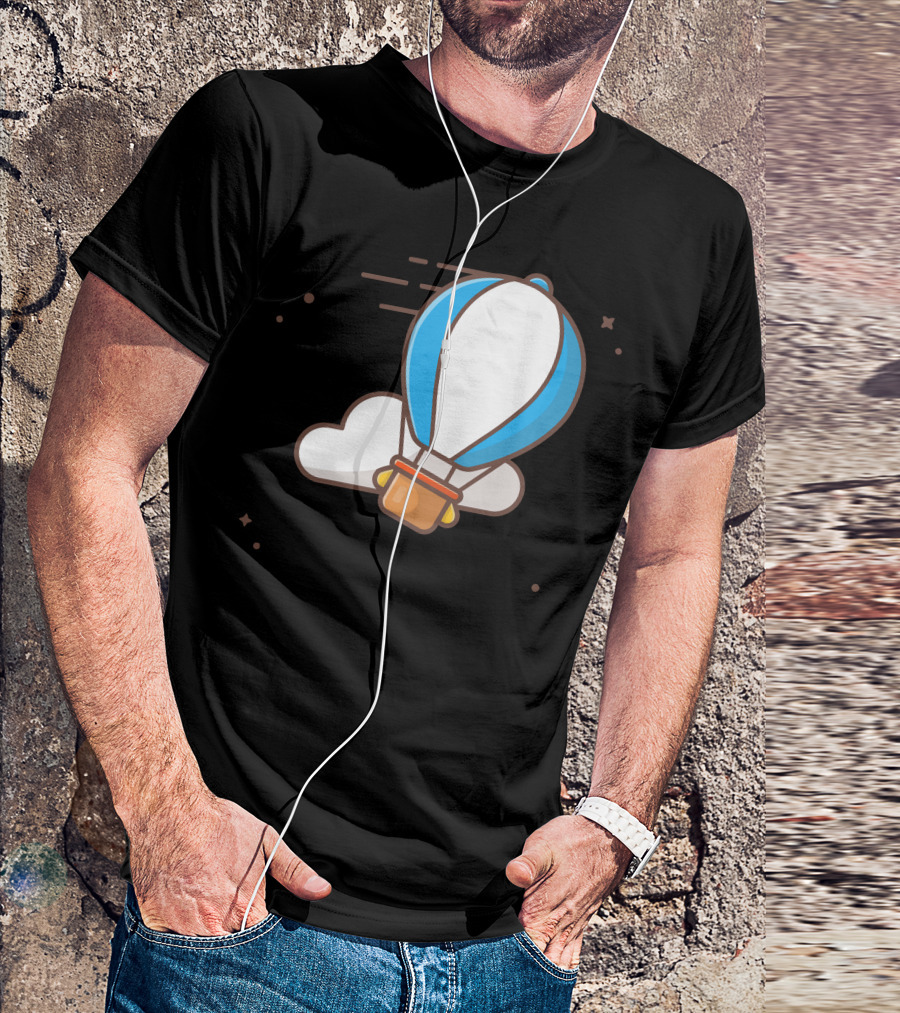Hot Air Balloon Adventure With Cloudy Sky And Stars T-Shirt