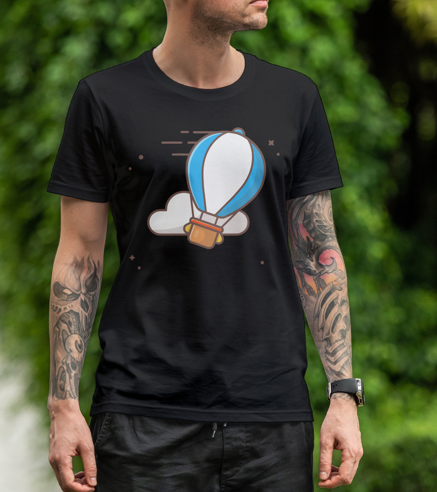 Hot Air Balloon Adventure With Cloudy Sky And Stars T-Shirt