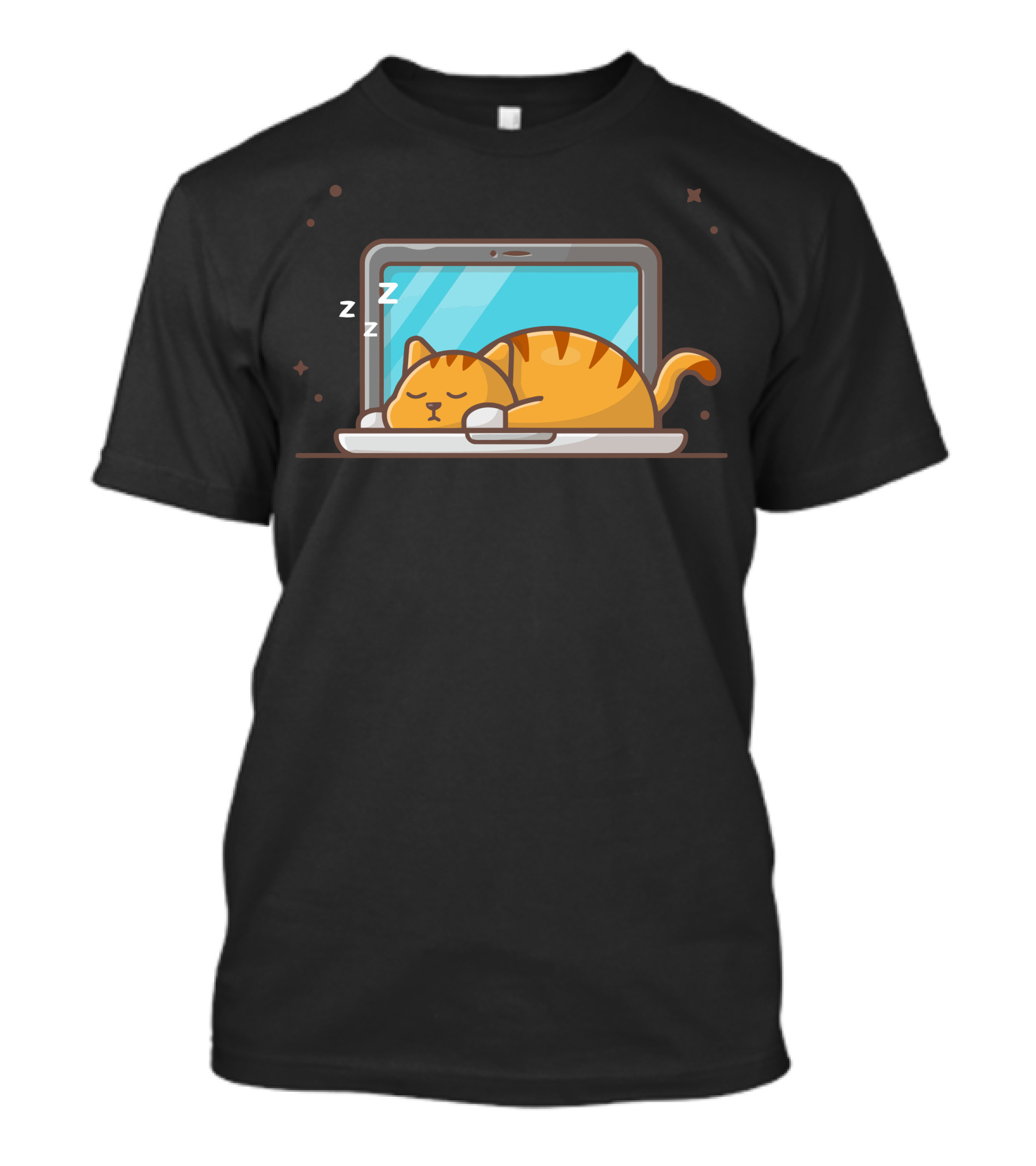 Lazy Cat Sleeping On Laptop With Zzzs T-Shirt