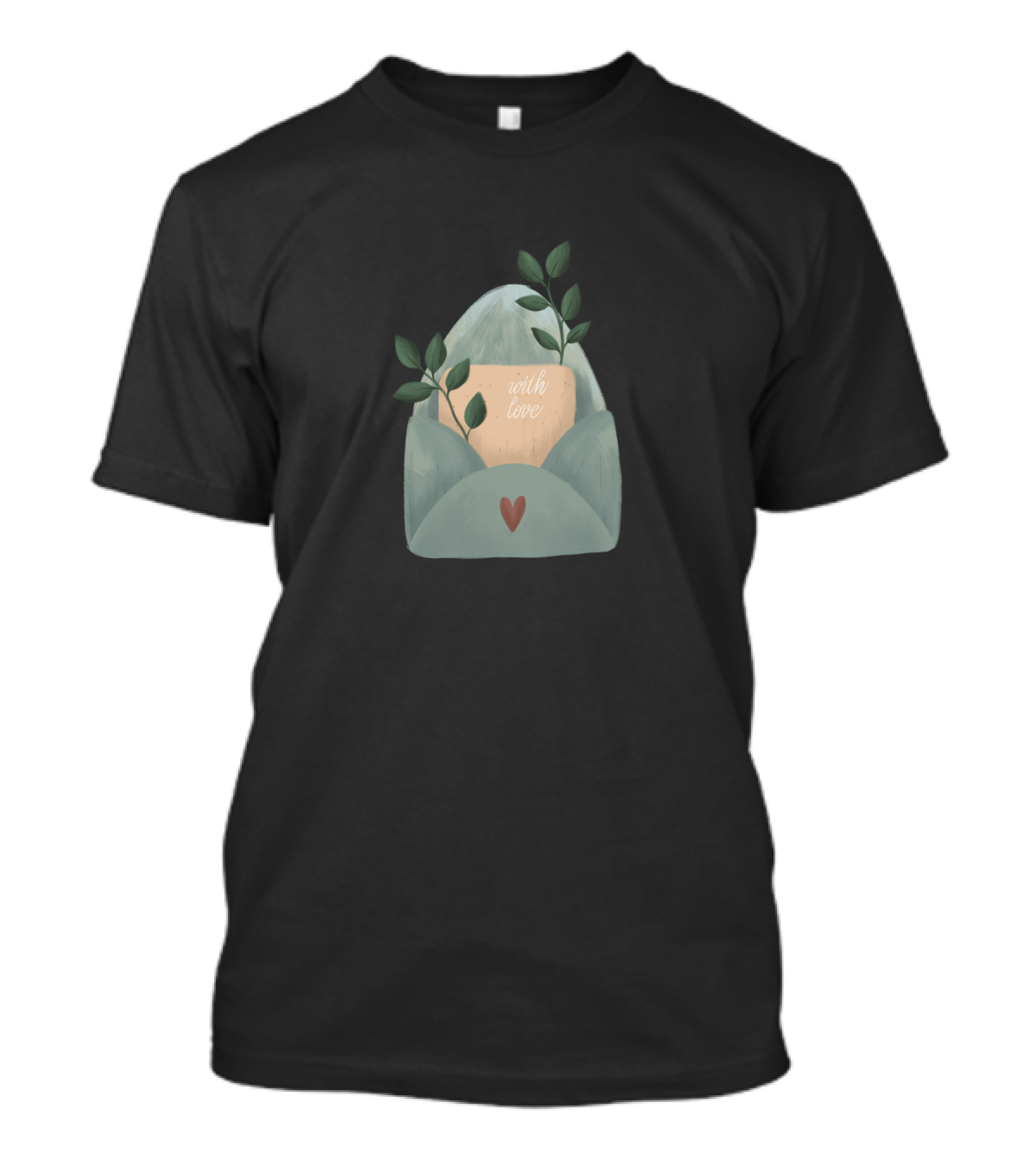 With Love Letter Green Envelope And Heart Leaf T-Shirt