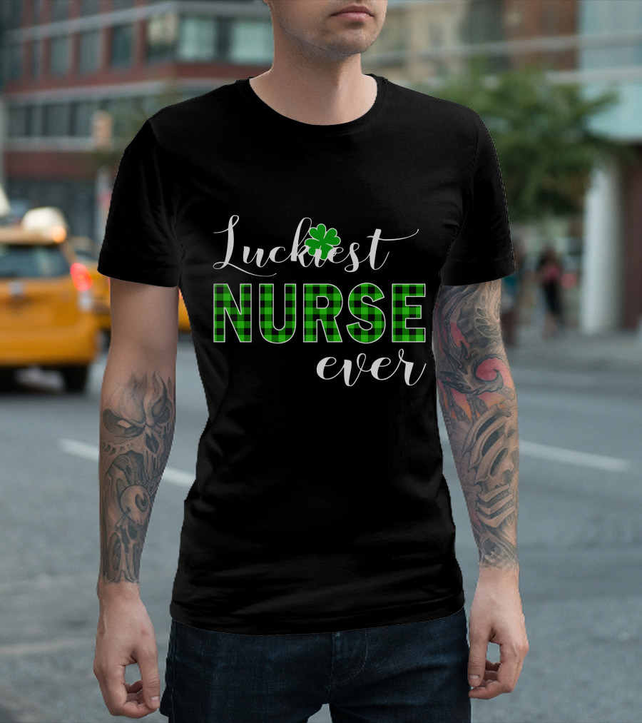 Luckiest Nurse Ever Green Plaid Shamrock T-Shirt