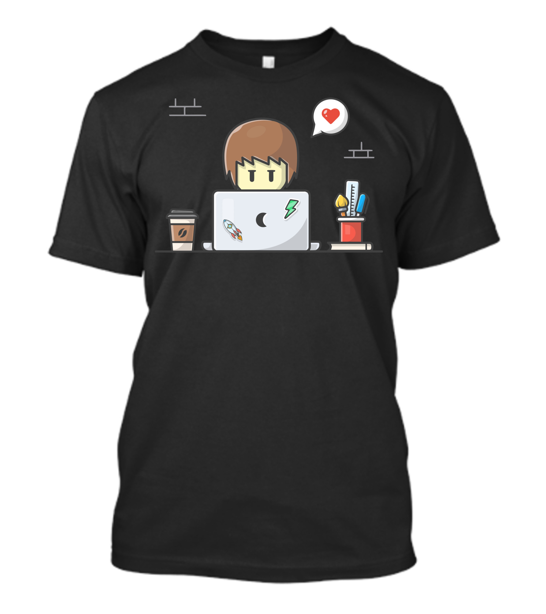 Man Working On Laptop With Coffee And Love Speech Bubble T-Shirt