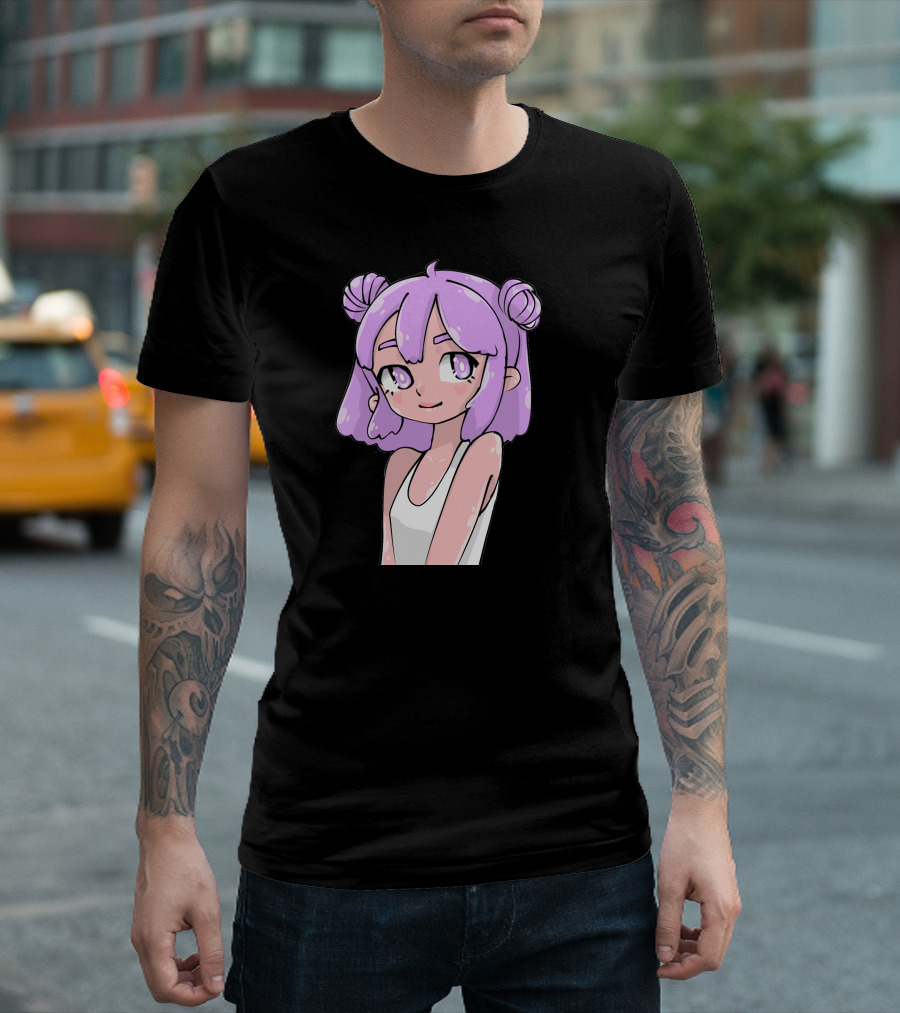 Maya Kawaii Anime Girl Purple Hair White Top T-Shirt