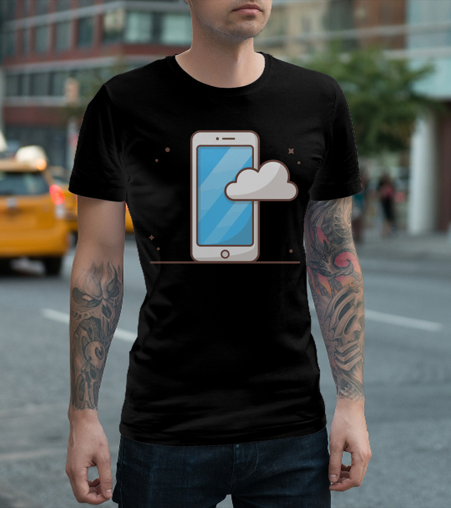 Mobile Cloud Storage Illustration with Smartphone and Cloud Image T-Shirt