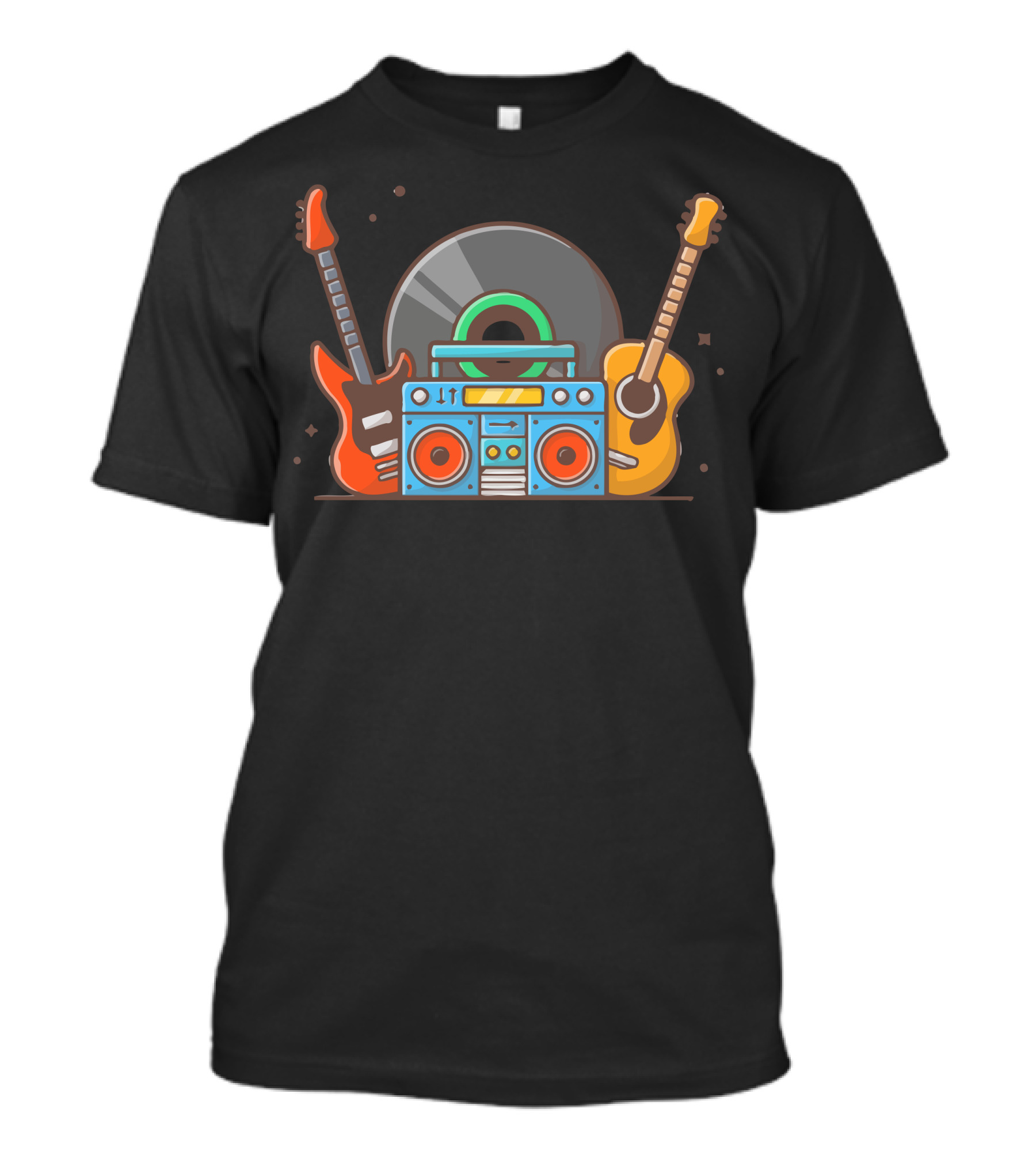 Music Instrument Concert Perform With Guitar Vinyl Record Boombox T-Shirt