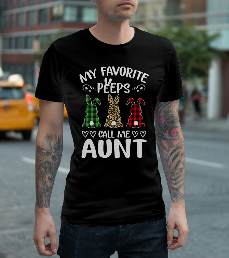 My Favorite Peeps Call Me Aunt Bunny Plaid and Leopard Print T-Shirt