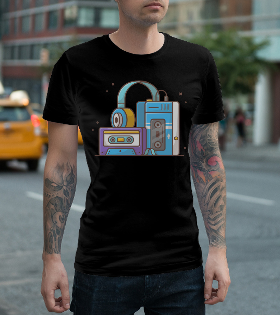 Old Music Player With Cassette and Headphone Retro Vibes T-Shirt