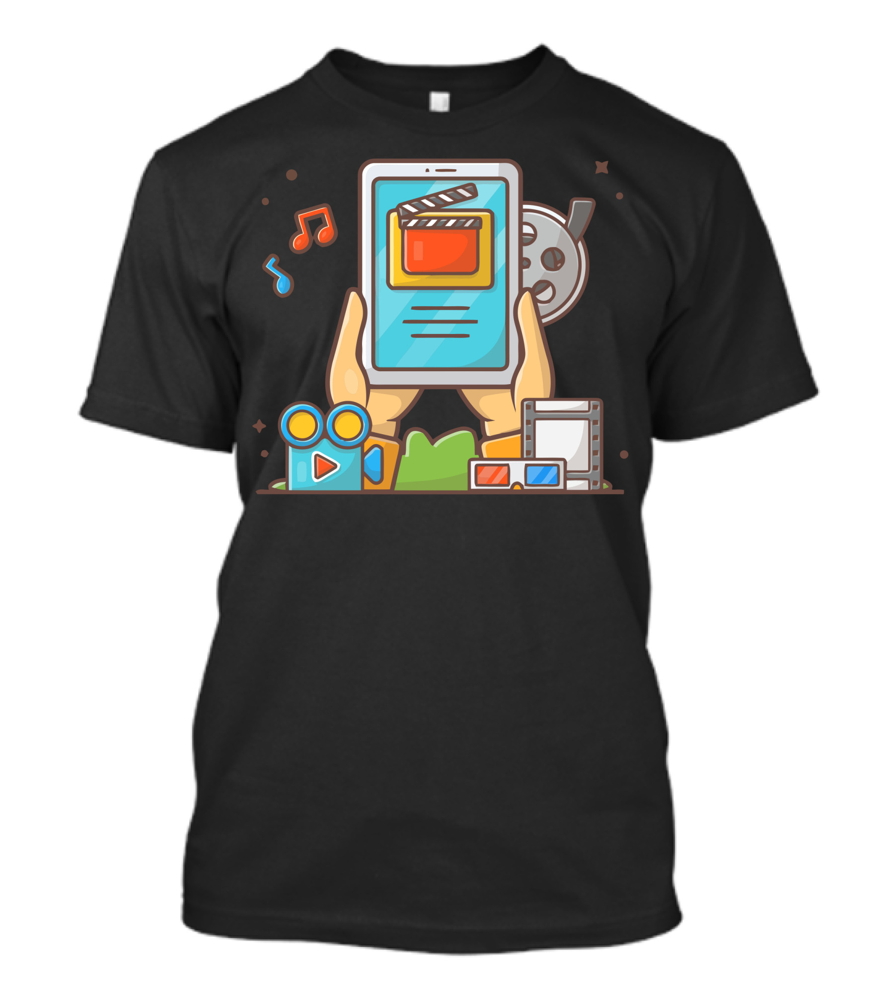 Online Movie Streaming Iconography Featuring Tablet And Film Elements T-Shirt