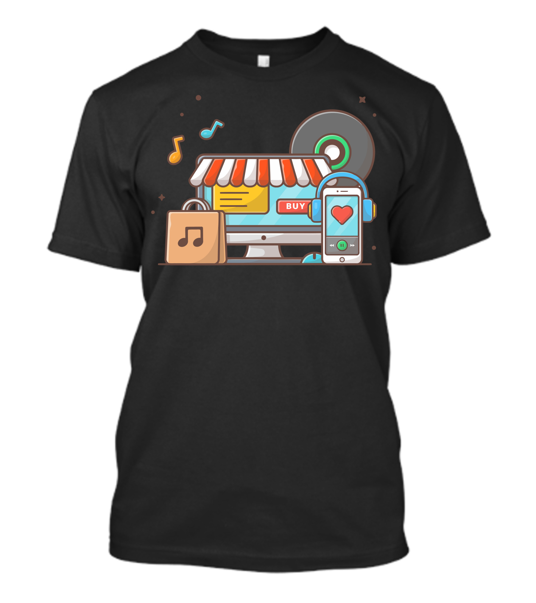 Online Music Store Vinyl Smartphone Headphone Icons Buy T-Shirt