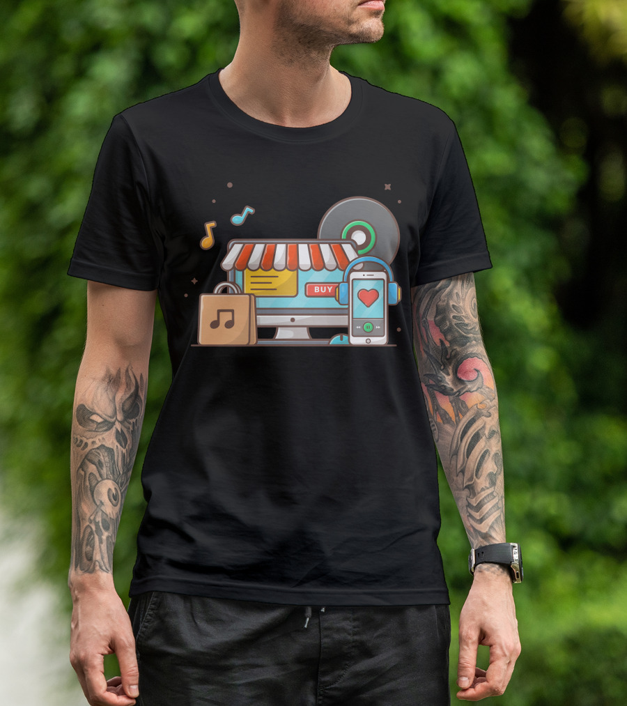 Online Music Store Vinyl Smartphone Headphone Icons Buy T-Shirt