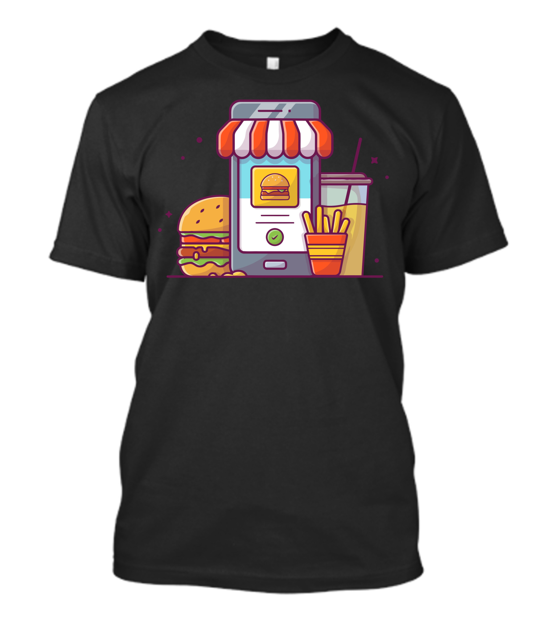 Order Fast Food Online With Burger Fries Drink Illustrative T-Shirt