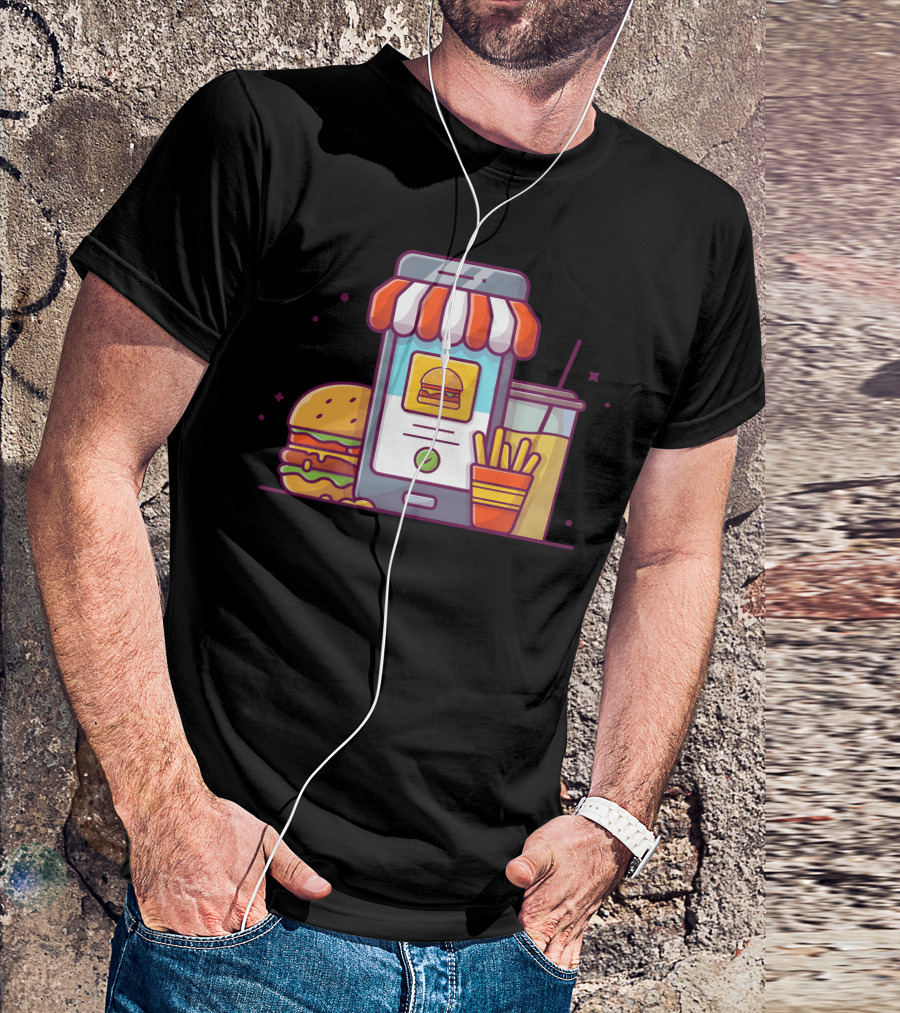 Order Fast Food Online With Burger Fries Drink Illustrative T-Shirt