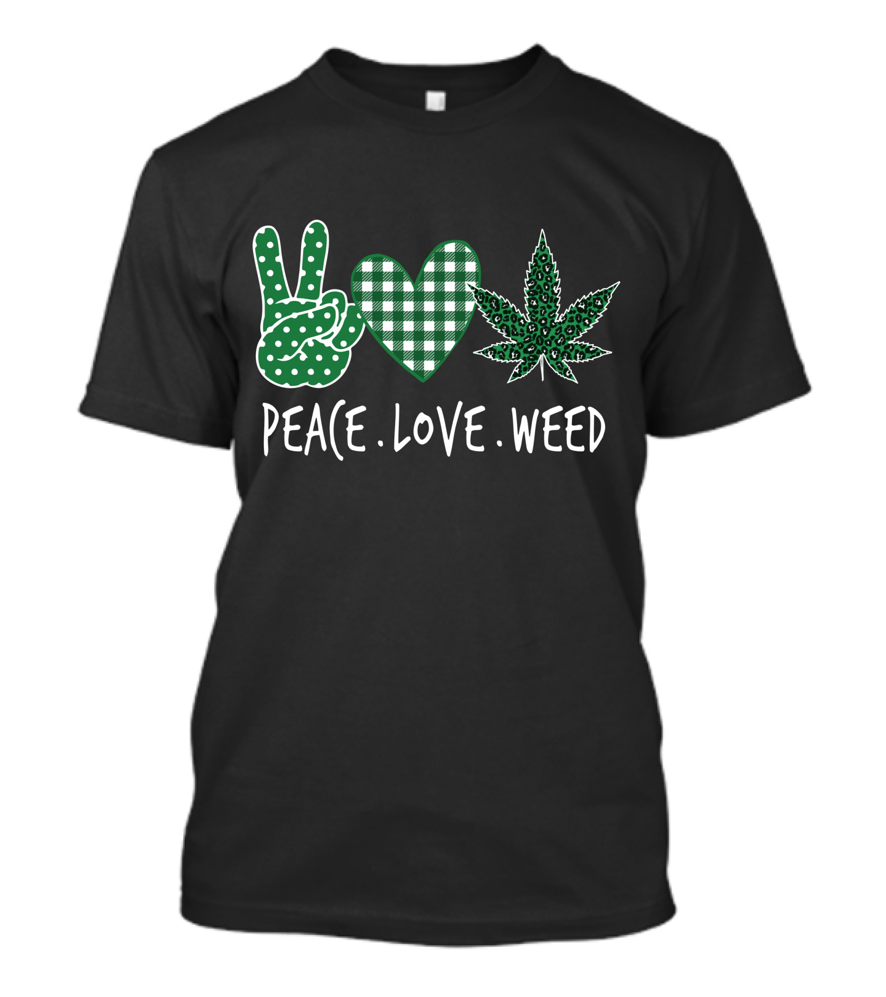 Peace Love Weed Checkered Heart Cannabis Leaf T-Shirt