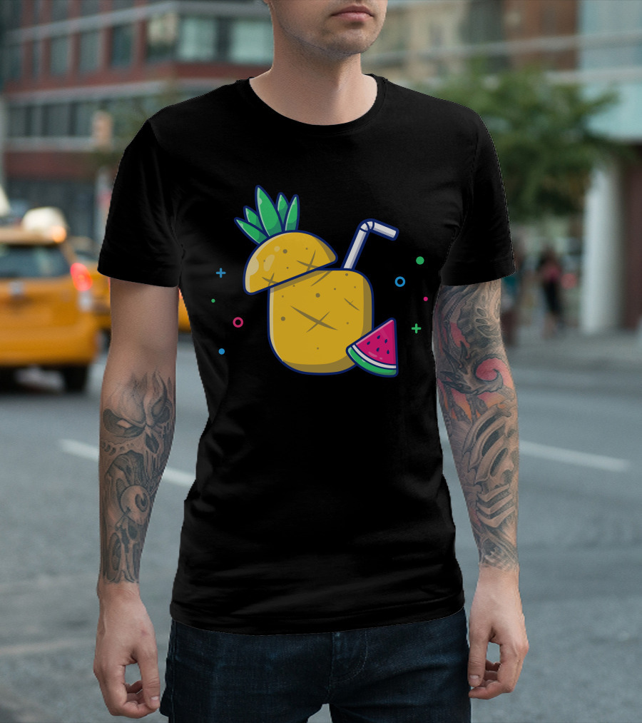 Pineapple Watermelon Tropical Drink Combo With Straw And Colorful Elements T-Shirt