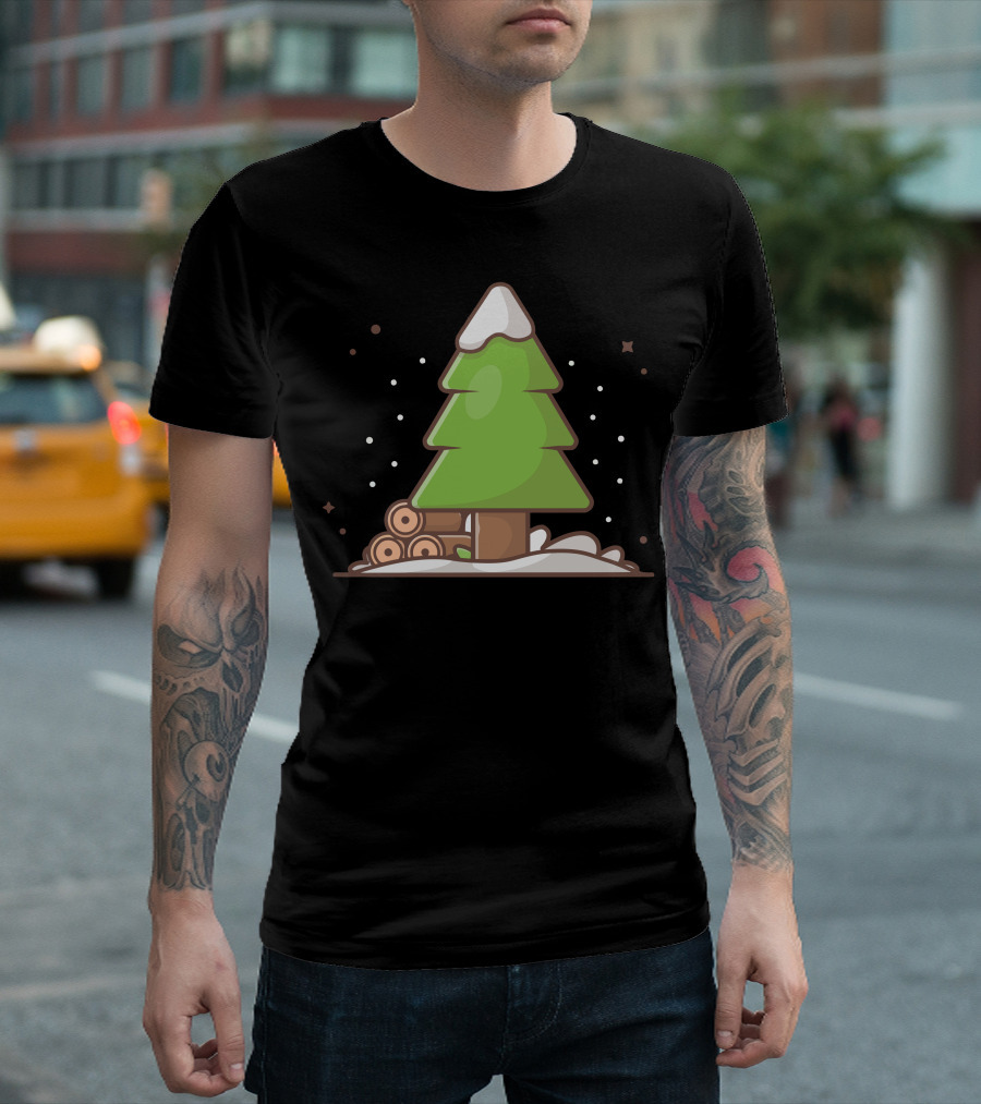 Pinus Trees Snowy Winter Scene With Logs T-Shirt