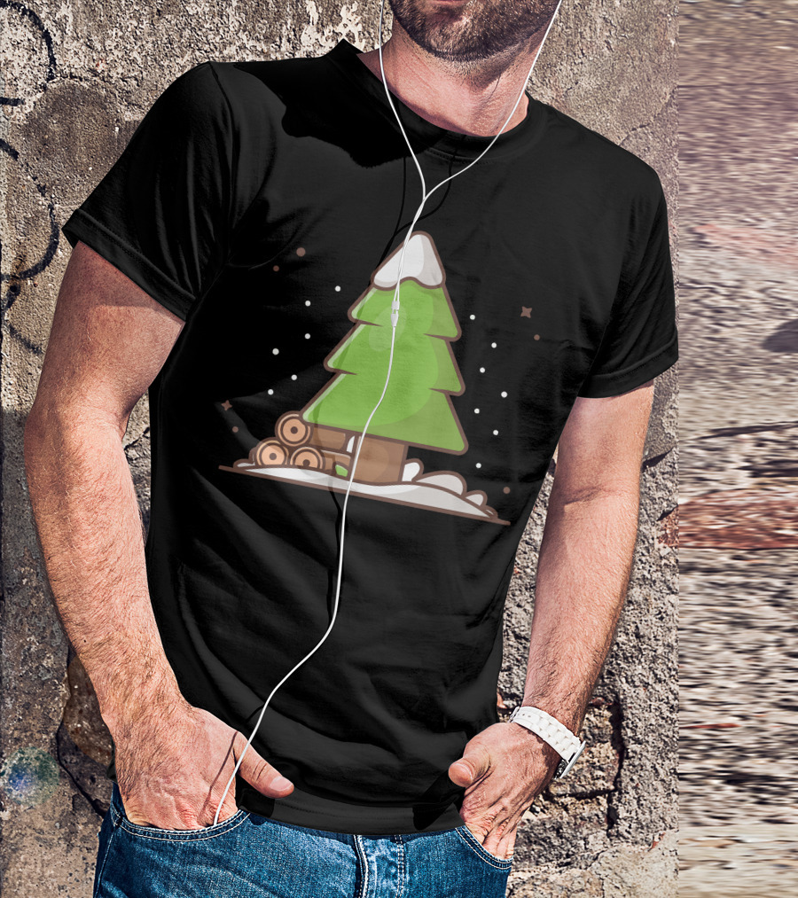 Pinus Trees Snowy Winter Scene With Logs T-Shirt