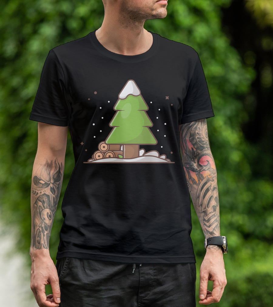 Pinus Trees Snowy Winter Scene With Logs T-Shirt