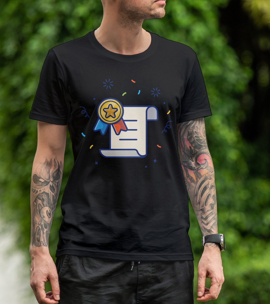 Reward Certificate With Star Medal And Colorful Confetti T-Shirt