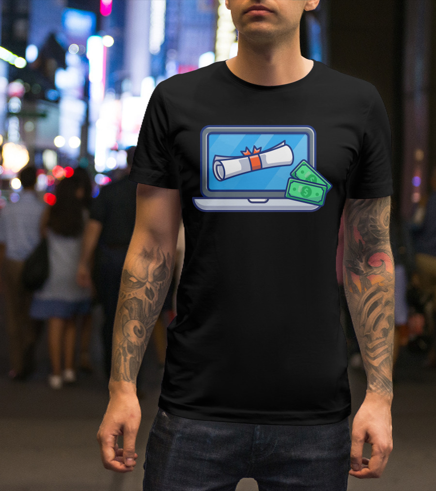 Scholarship Money And Diploma On Laptop Screen T-Shirt