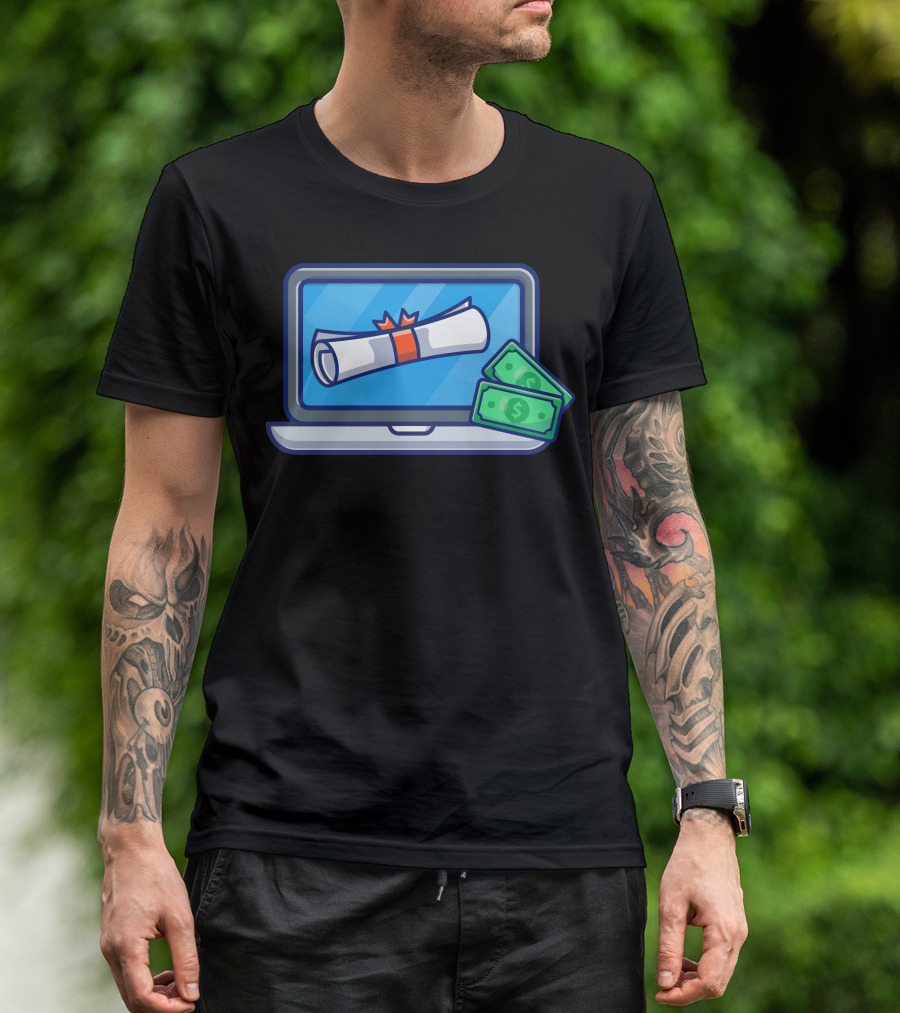 Scholarship Money And Diploma On Laptop Screen T-Shirt