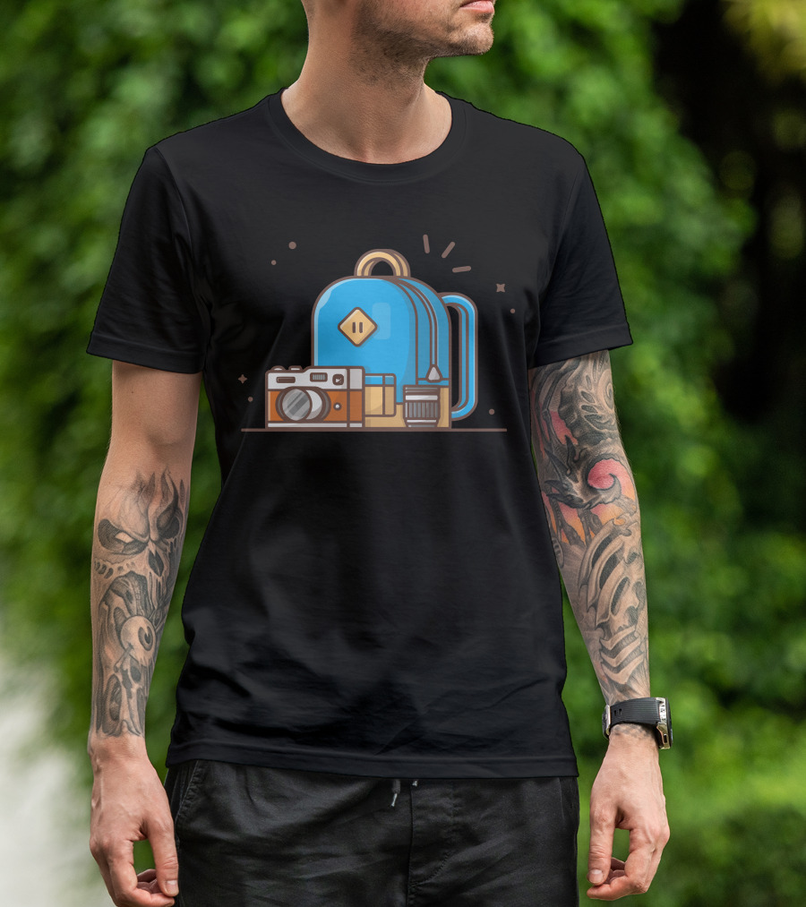 School Bag With Camera And Lens T-Shirt