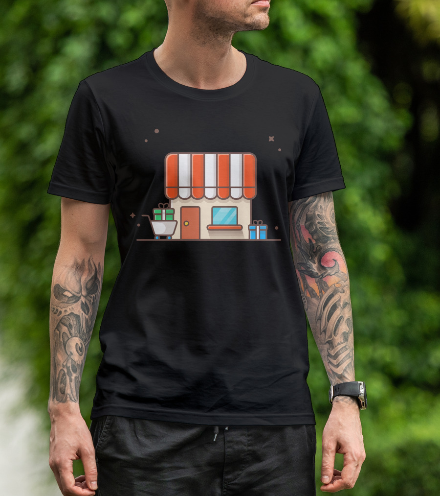 Shop Storefront With Shopping Cart And Gifts T-Shirt