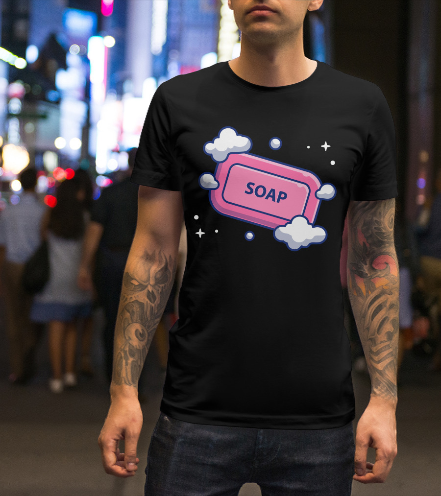 Soap With Froth Bubble Surrounded By Clouds And Stars T-Shirt