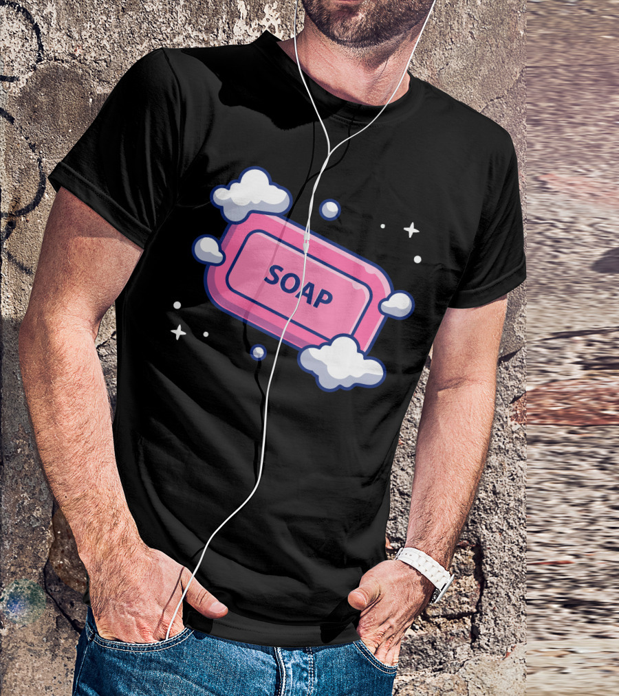 Soap With Froth Bubble Surrounded By Clouds And Stars T-Shirt