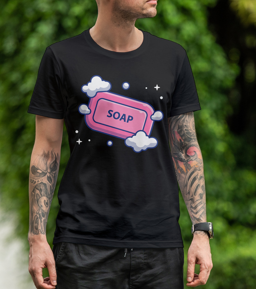 Soap With Froth Bubble Surrounded By Clouds And Stars T-Shirt
