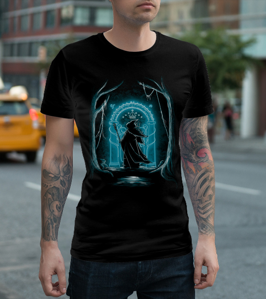 Speak Friend And Enter Elvish Moonlit Gate With Wizard T-Shirt
