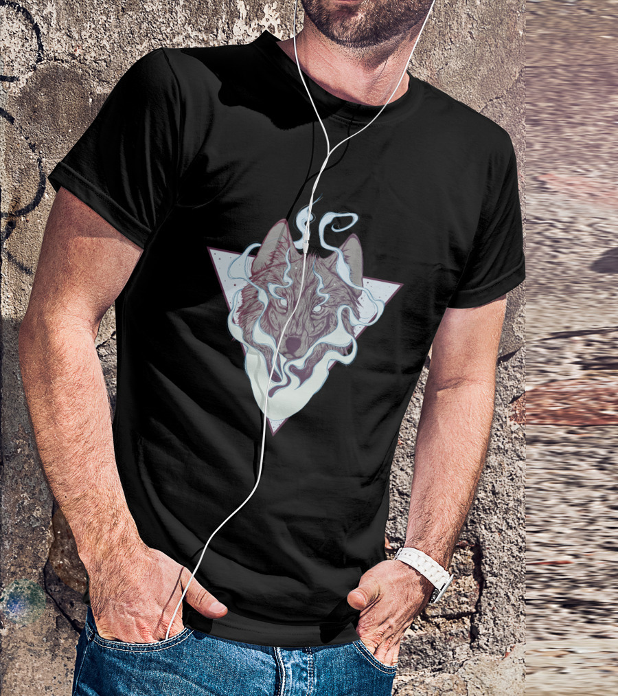 Spirit Wolf Mystic Wisps And Geometric Triangle T-Shirt