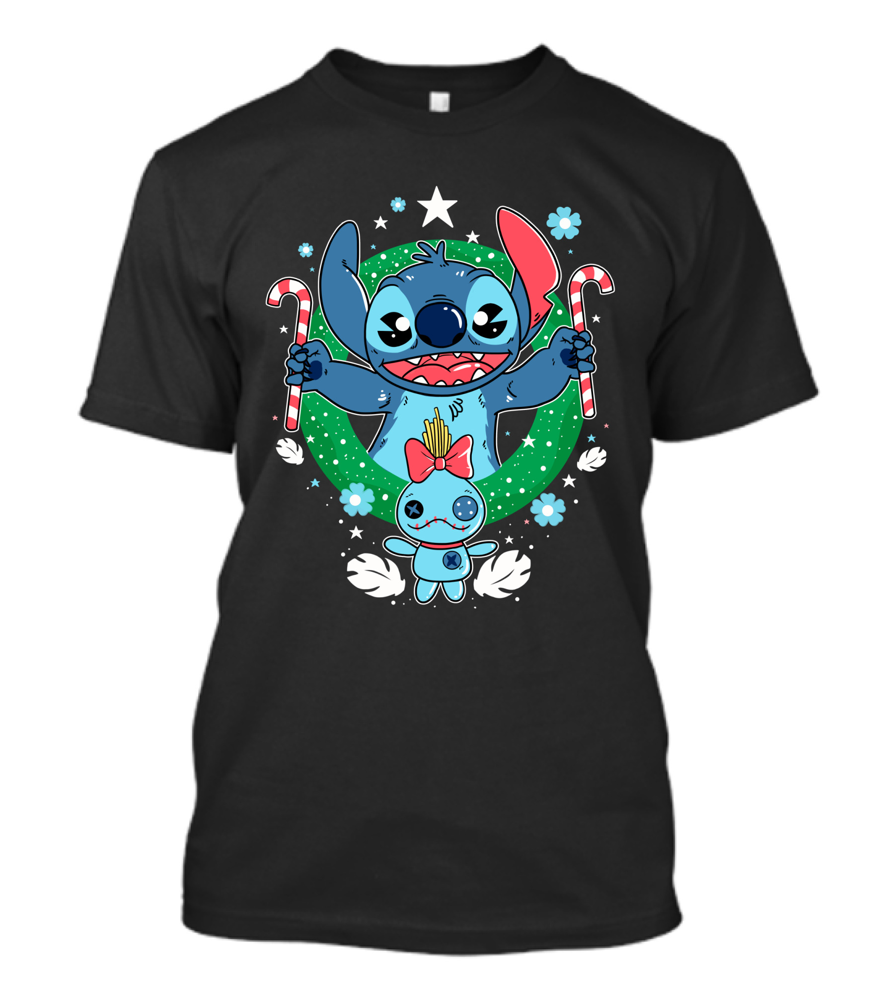 Stitch X Mas Christmas Wreath Candy Canes And Scrump T-Shirt