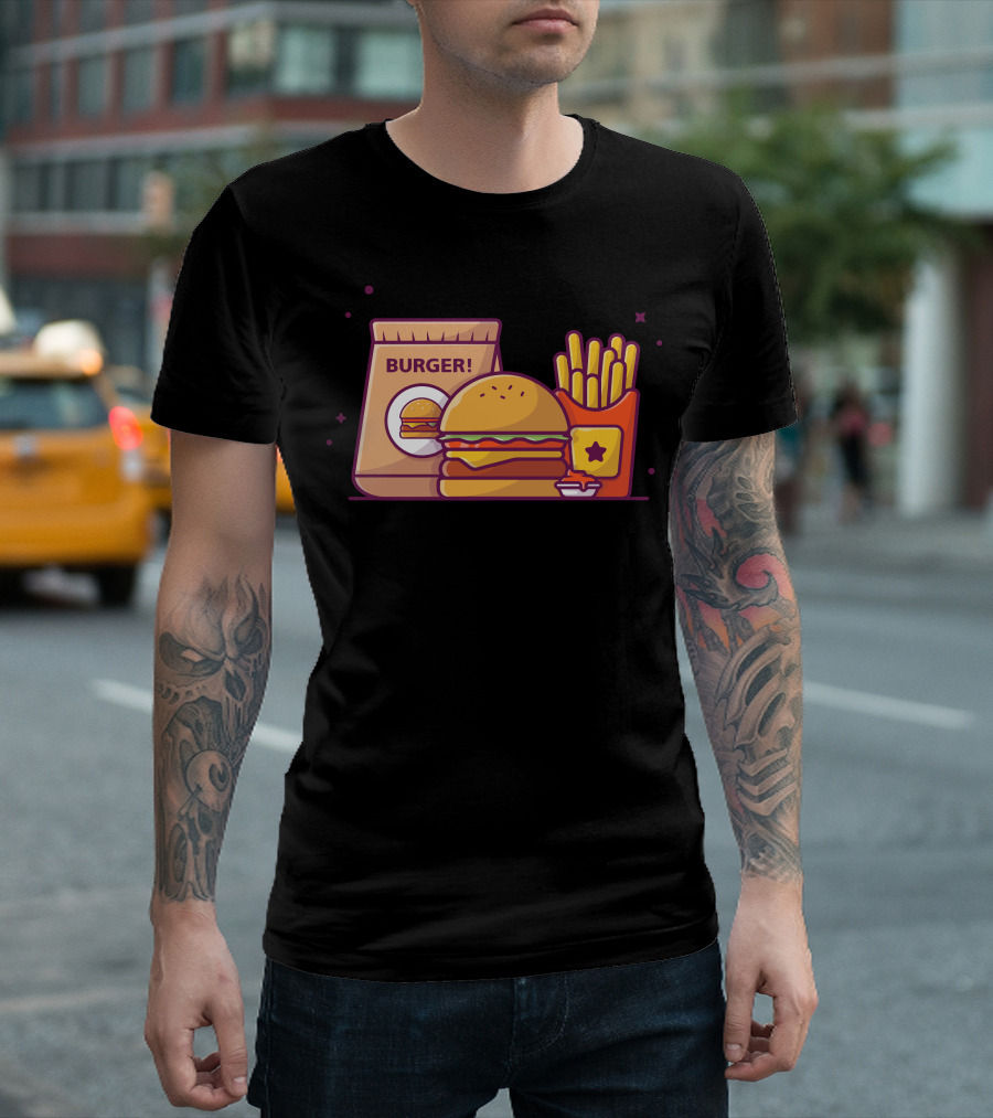 Take Away Delivery Burger French Fries Cheese Sauce T-Shirt