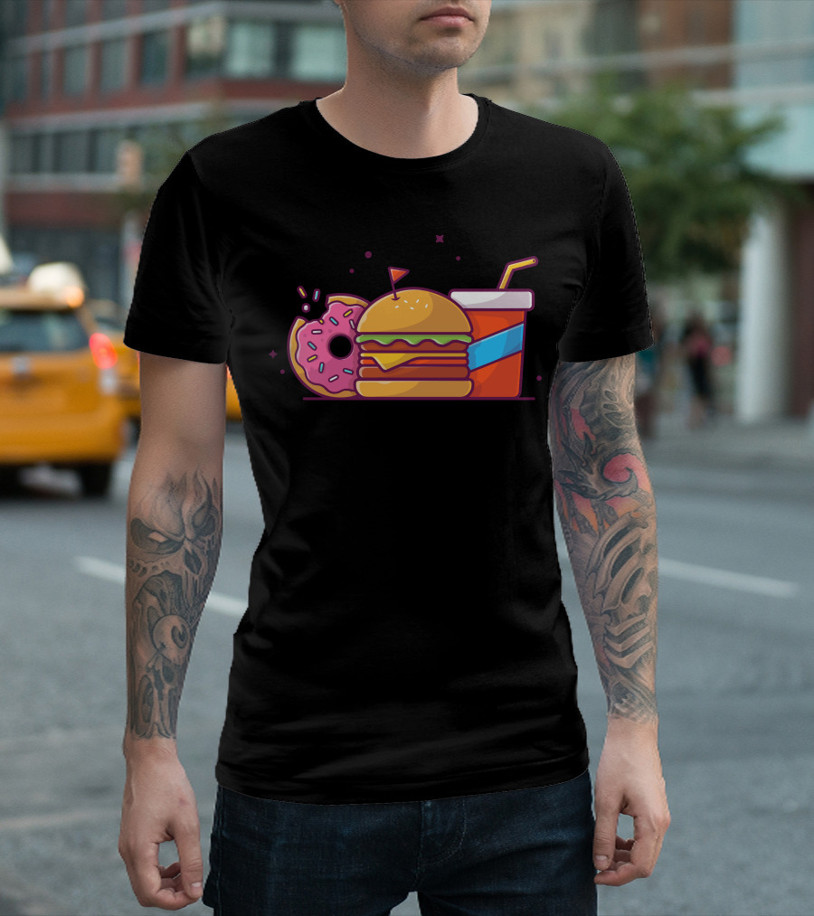 Cheese Burger Donut Soda Tasty Combo Menu T-Shirt