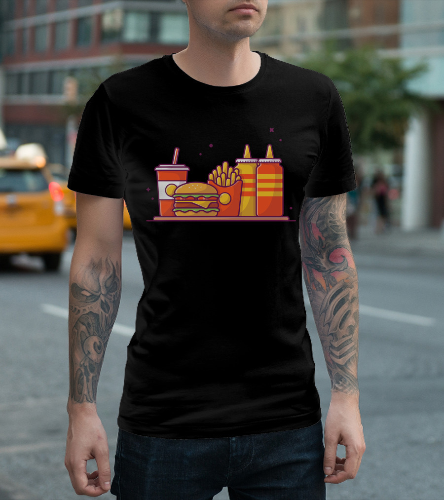 Tasty Combo Cheese Burger French Fries Drink Bottles T-Shirt